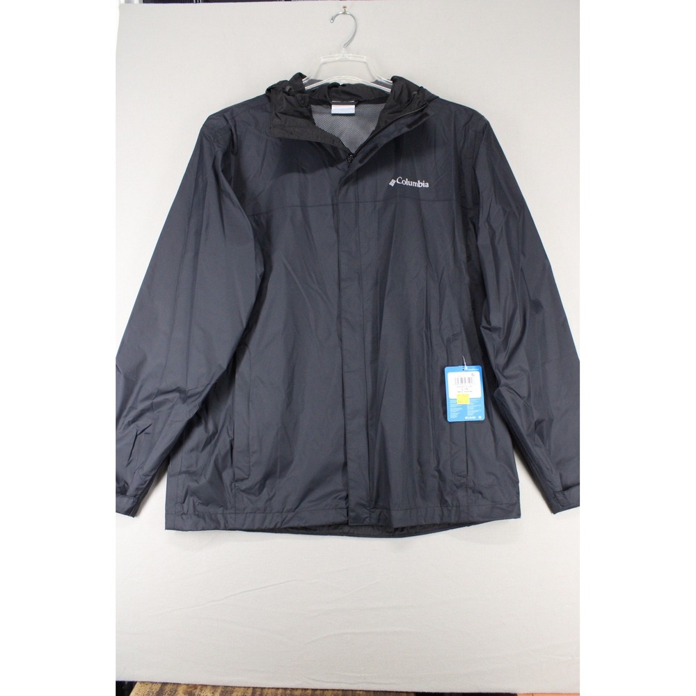 Columbia Rain Jacket Mens L Gray Omni-Tech Waterproof Hooded New